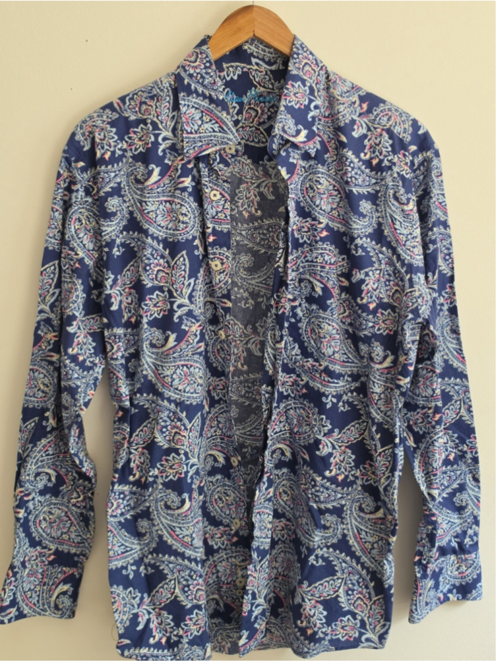 Alan Flusser Shirt Mens Size M Blue Paisley Button Up Long Sleeve Funky